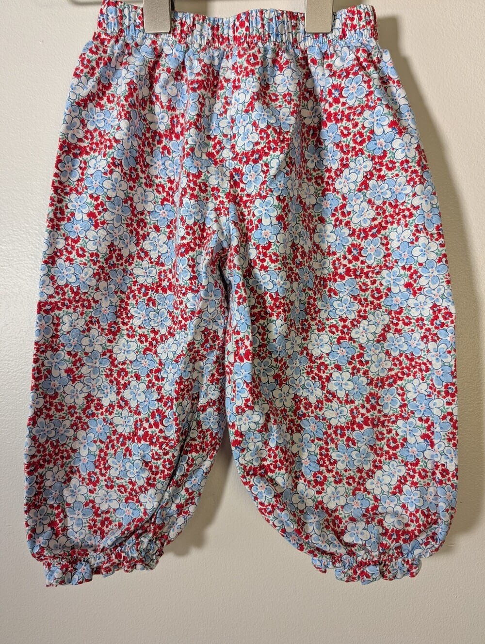 Vintage Floral Red White Blue Bloomer Pants Elastic Waist & Ankle Sz 9 Months